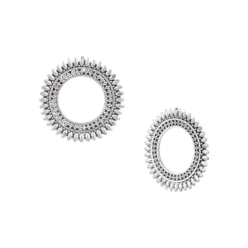 Bodha Oxidised Antique Silver Stylish Oxidised Afghani Stud Hoop Earrings For Women (SJ_1382) - Image 2